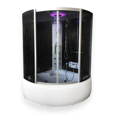 MILAN 51" x 51" Corner Whirlpool Shower Tub Combo with Dual Pump, Heater, Chromotherapy & Tempered Glass Enclosure