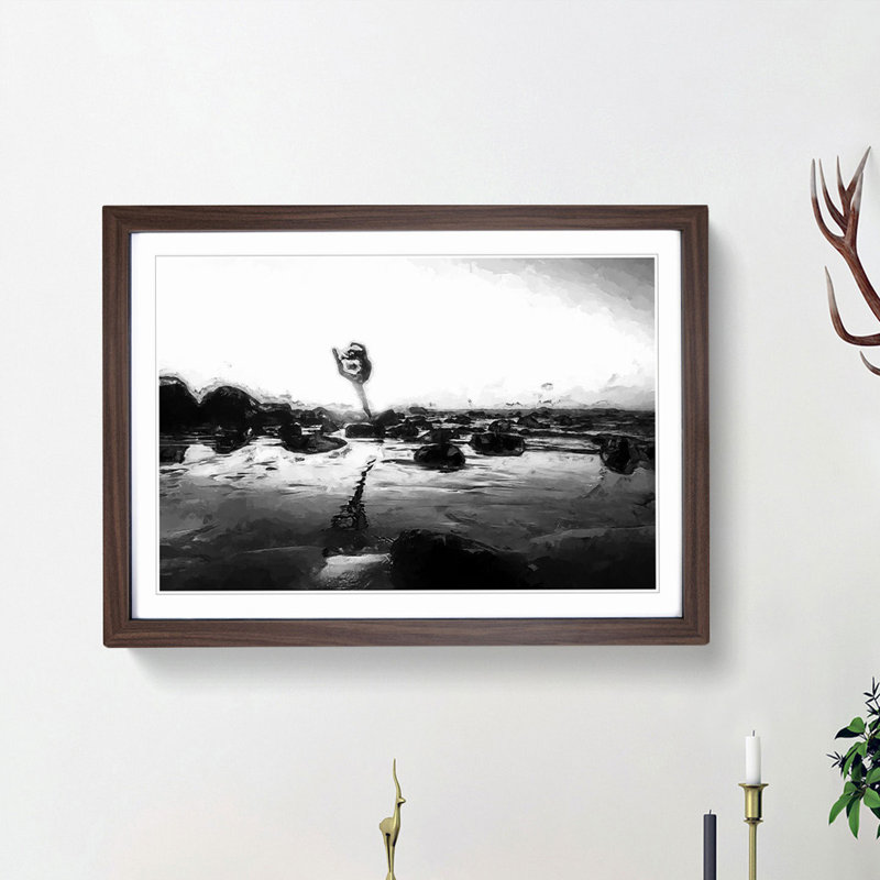 Dancing upon the Beach in Abstract - Picture Frame Painting Print, 27cm H x 36cm W x 2cm D, Walnut Framed
