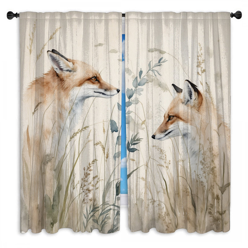 Foxes In Grass - rideaux de fenêtre, 56 po x 76 po - 2 panneaux, Transparent