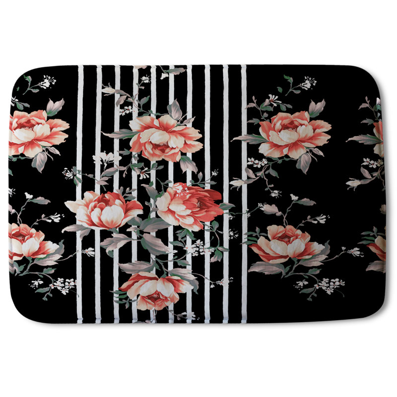 Akelah Non-Slip Bath Rug, Red/Black Floral 9