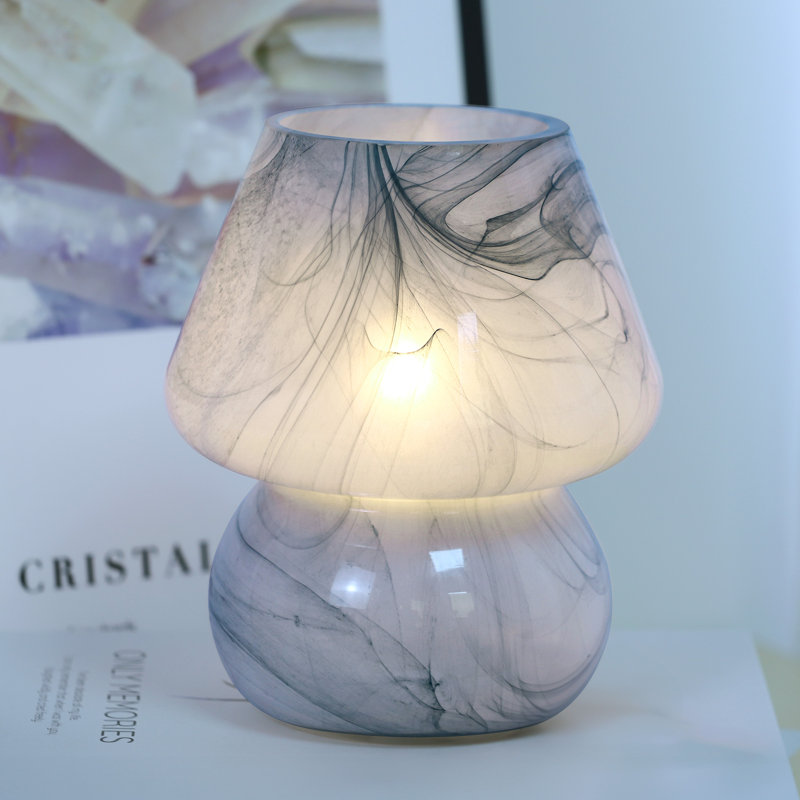 Haslom 7.25” Bedside Glass Mushroom Ambient Table Lamp, Bulb Included, Gray