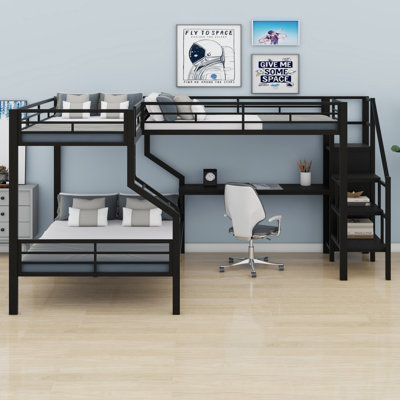 Stylish L-Shaped Bunk & Loft Bed with Storage Wardrobe, Desk & USB Charging
