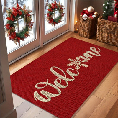 Christmas "Welcome" Door Mat – 1-Piece Large Holiday-Themed Mat With Snowflake Design, Machine Washable