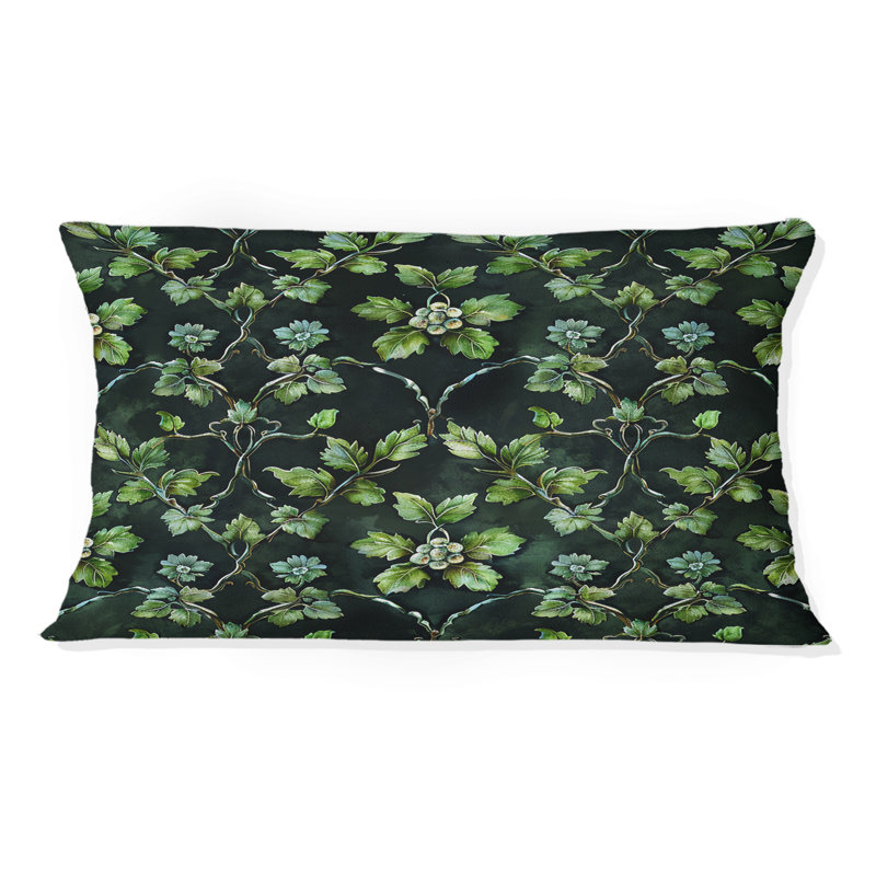 Coussin lombaire noir et vert Vines I