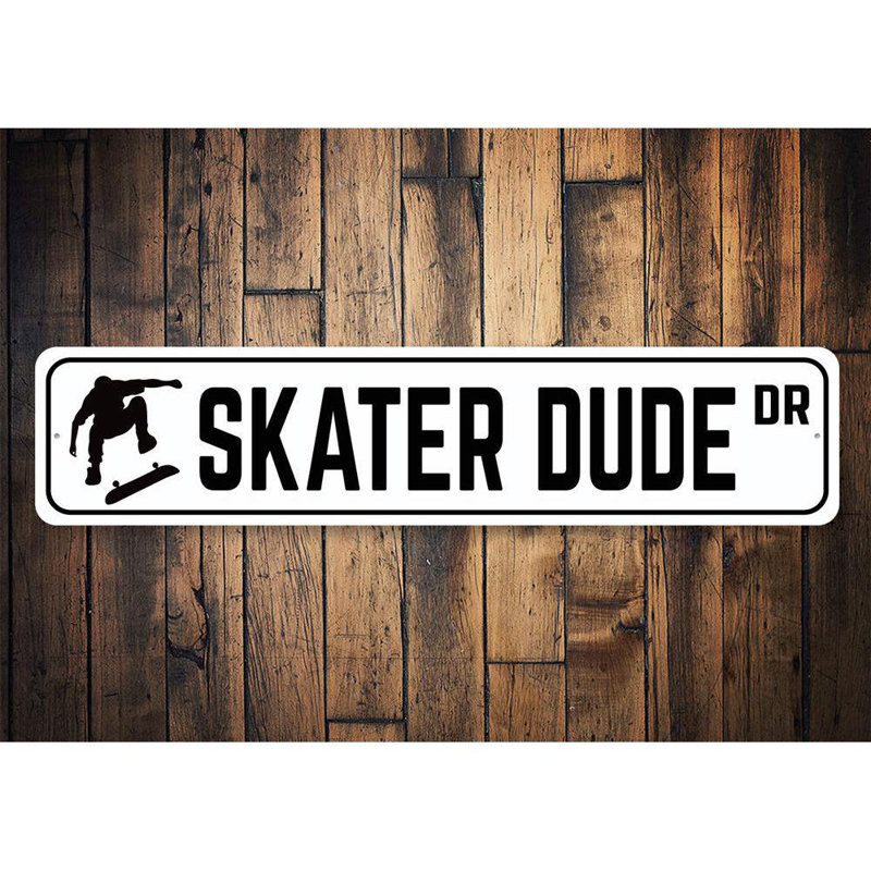 Plaque en aluminium Skater Dude Drive, H 4 po x l 18 po x P 0,04 po