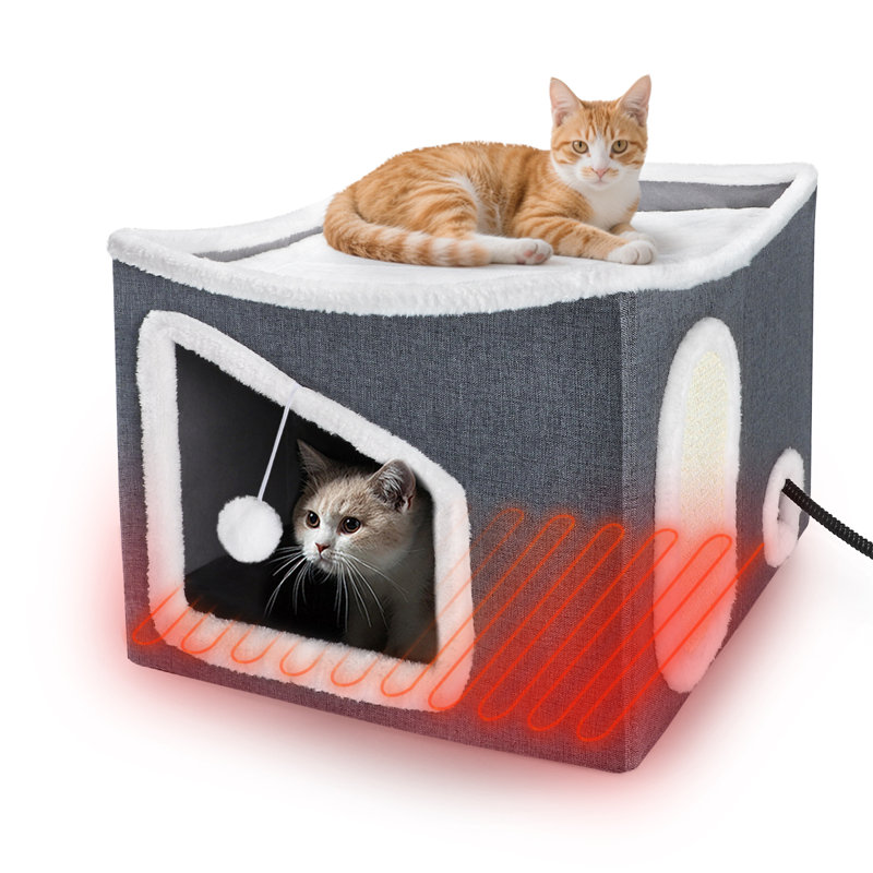 Maison de chat chauffée pour l'intérieur, grand lit pour chat avec coussin chauffant, température et temps réglables, cachette pliable pour animaux de compagnie pour petits et moyens chats (XXL)