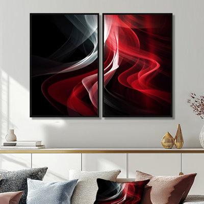«Red Black Contemplative Abstraction VI - Large Abstract Modern Waves», reproduction d'art sur toile
