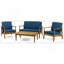 Ensemble de conversation d'extérieur en bois de teck brun Willowbrook 4 pièces avec coussins sarcelle foncé
