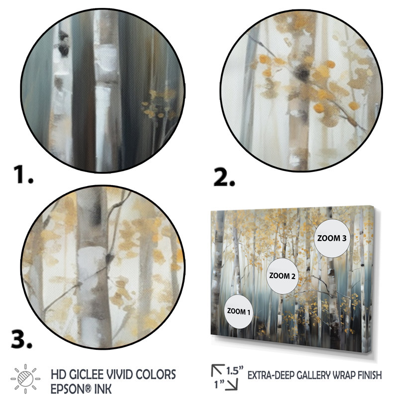 Ruwen Birch Tree Dense Forest V - reproduction d'art sur toile encadrée, Cadre noir, H 16 po x l 32 po x P 1 po
