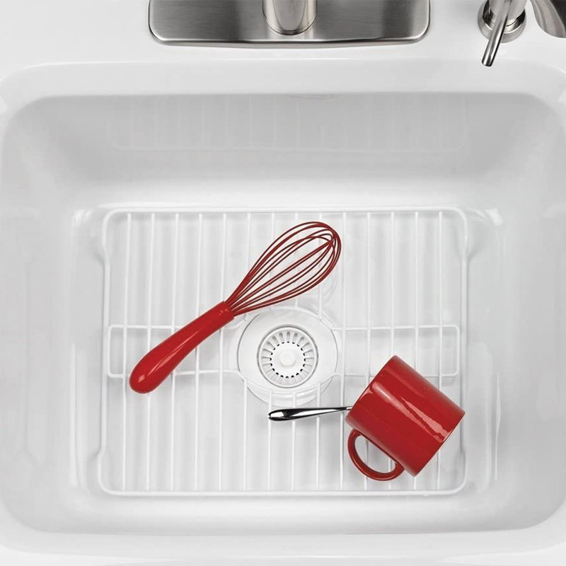 White Coated Steel Large Sink Protector with Center Opening