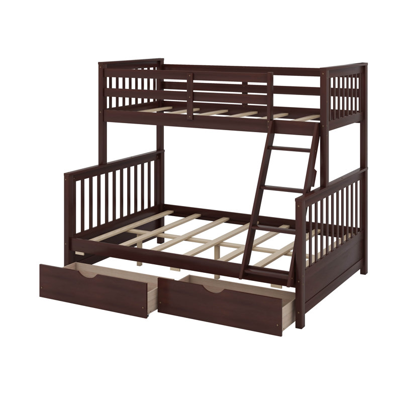 Lit superposé simple au-dessus de double avec 2 tiroirs et échelle, Espresso
