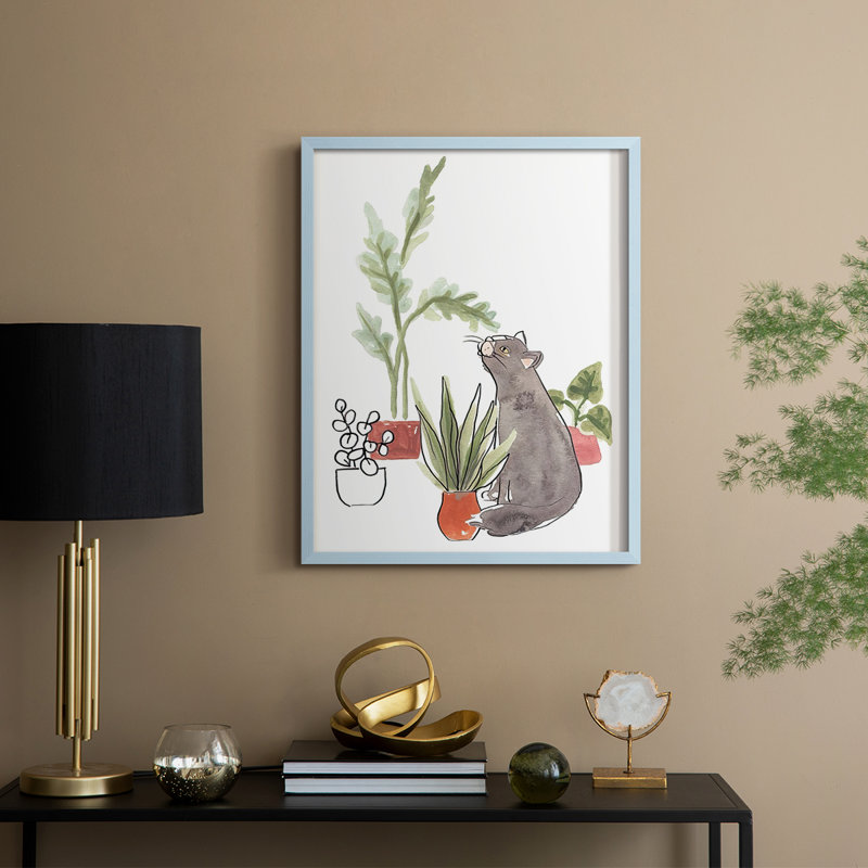 PurrfectPlantsIV Framed Print - Solid Wood, Blue, 11" H x 9" W