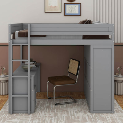 Lit mezzanine double avec placards et bureau