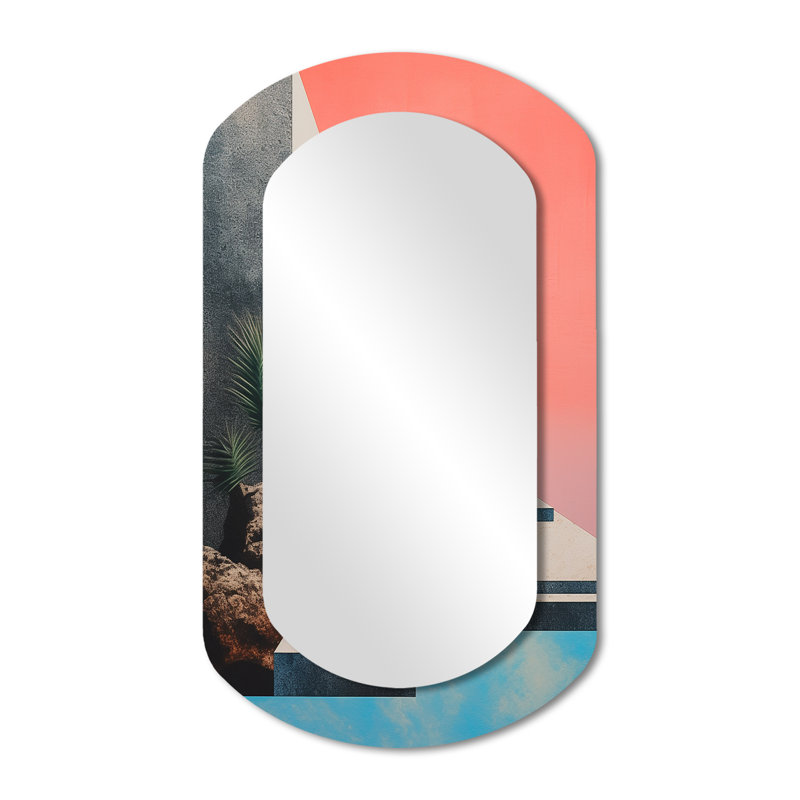 Minimal Collage Modernist Architecture - Landscapes Asymmetrical Wall Mirror, Modern Cylinder Decorative Mirror, Printed Metal Art