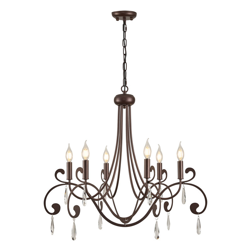 6-Light Dimmable Steel Candle Style Chandelier