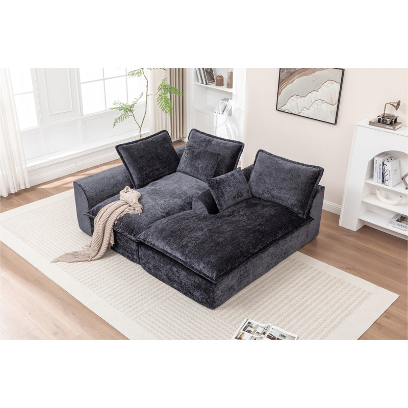 Canapé modulaire moelleux en forme de L de 103 po pour le salon, Orienté à gauche (vu de face), Tissu noir