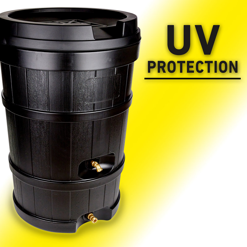 Mighty Tuff 48-Gallon Rain Barrel - Black, Dual Spiggot, Built-in Debris Filter and Overflow Channel