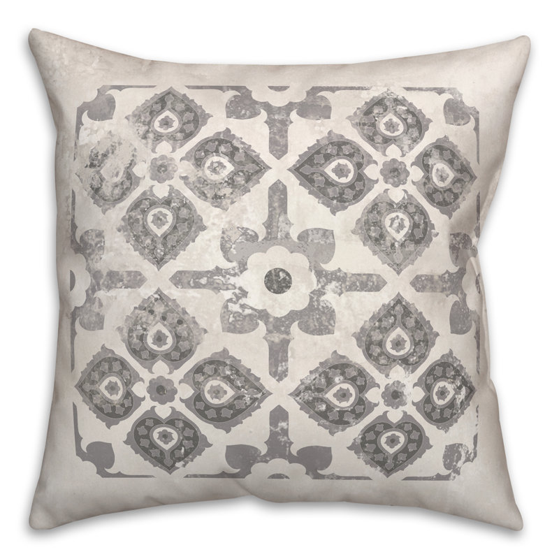 Grey Distressed Medallion Throw Pillow