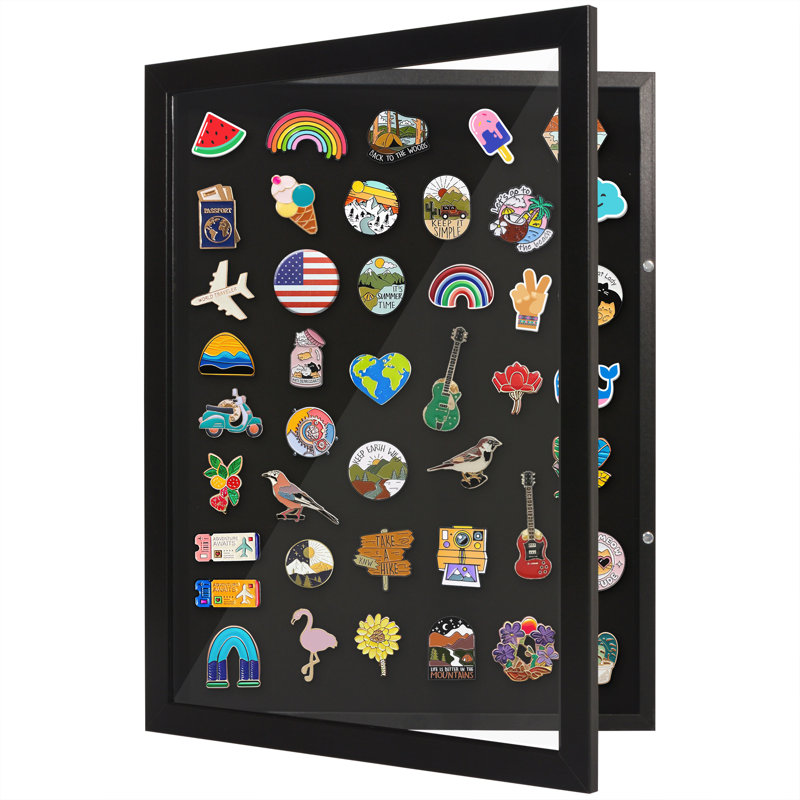 Americanflat 14x18 Pin Display Case Shadow Box for Collectibles with Polished Plexiglass - Black