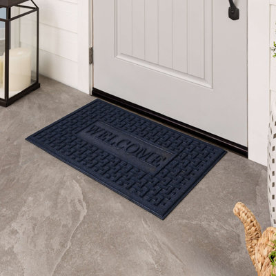 Rattan Weave Welcome Blue Casual Weather Resistant Non-Slip Outdoor Door Mat