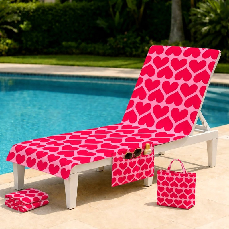 HEARTS BEACH CHAIR COVER & BAG 75X215