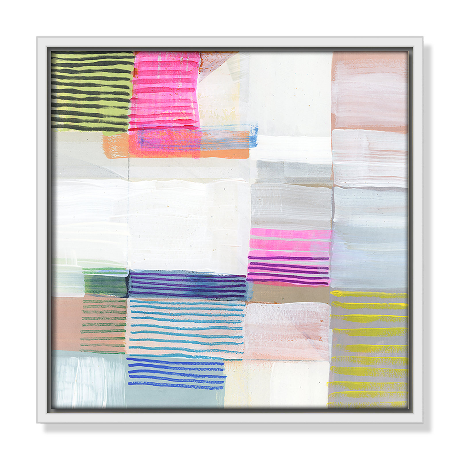 Clarendon "Bright Net II" Painting by Cartissi, 13.5" H x 13.5" W x 2" D, White Framed