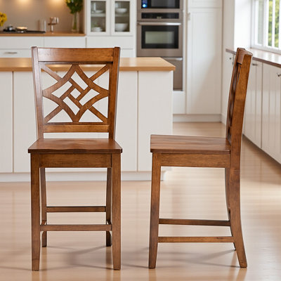 Iolana Set of Transitional Finished Wood Counter Stools, Walnut Brown 42.2'' H X 18.45'' W X 19.57'' D