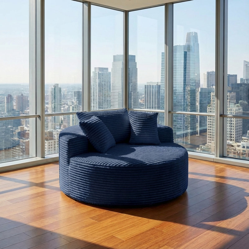Bonelesss Oversized Round Chair Lounge Chaise Indoor, Upholstered Corduroy Deep Seat Cloud Large Circle Sofa Chair, No Assembly Required, Fluffy Modern Sleeper Sofa Bed for Reading, Living Room, Bedroom