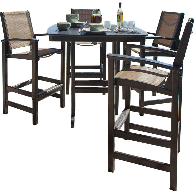 Ensemble de bar 5 pièces POLYWOOD Coastal en noir / toile de jute