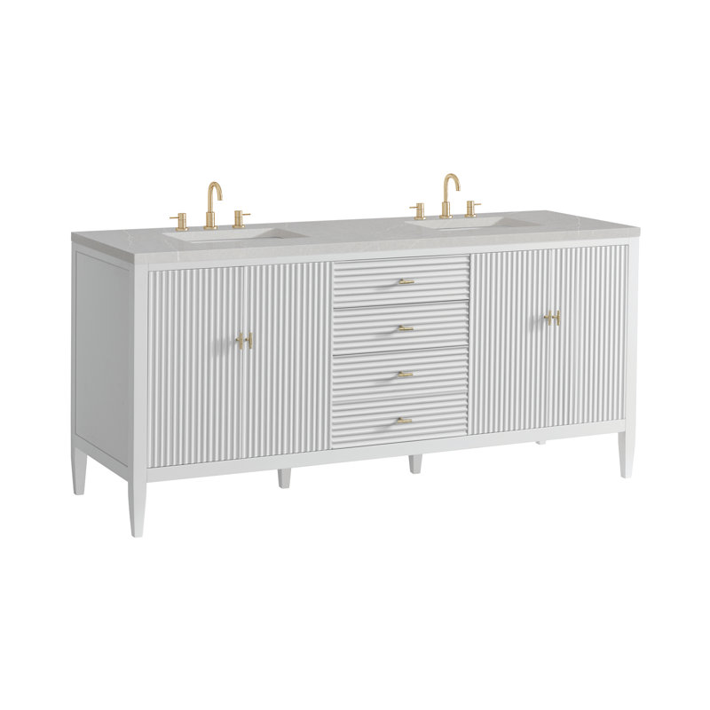 Myrrin 72'' W Double Vanity, Victorian Silver Silestone, Bright White, 8" Widespread