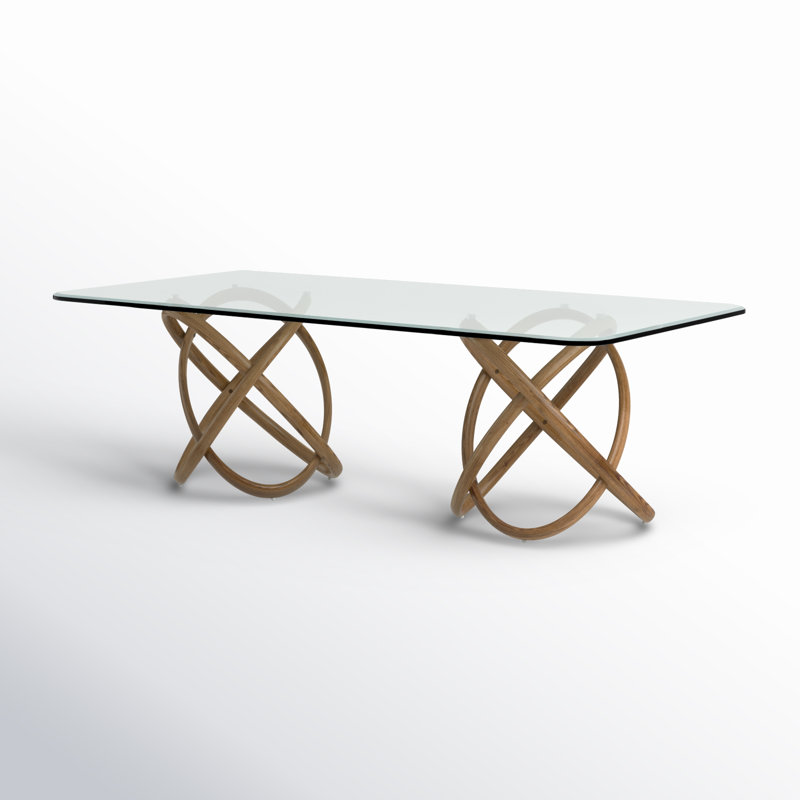 Mark Glass Top Solid Wood Base Dining Table, Brown