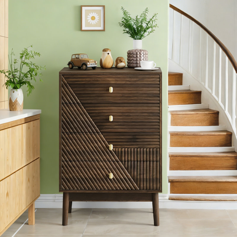 Commode moderne à 4 tiroirs, armoire de rangement en bois pour le salon et la chambre à coucher