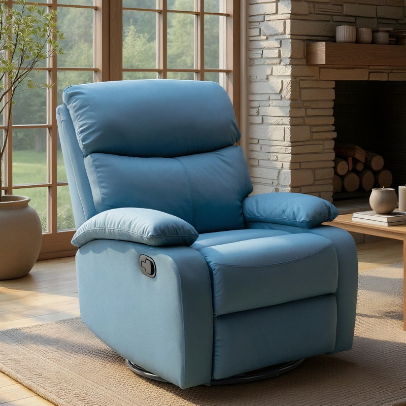 Faux Leather Nursery Rocker Recliner ,swivel Recliners For Small Spaces, Living Room Recliner With Overstuffed Arm And Back-Blue