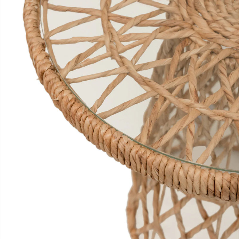 Geometric Circular Side Table With Tempered Glass Top