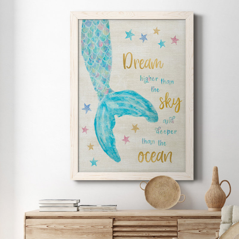 Mermaid Dream - Peinture sur toile encadrée, Toile avec cadre blanc, H 24 po x l 18 po x P 1,5 po
