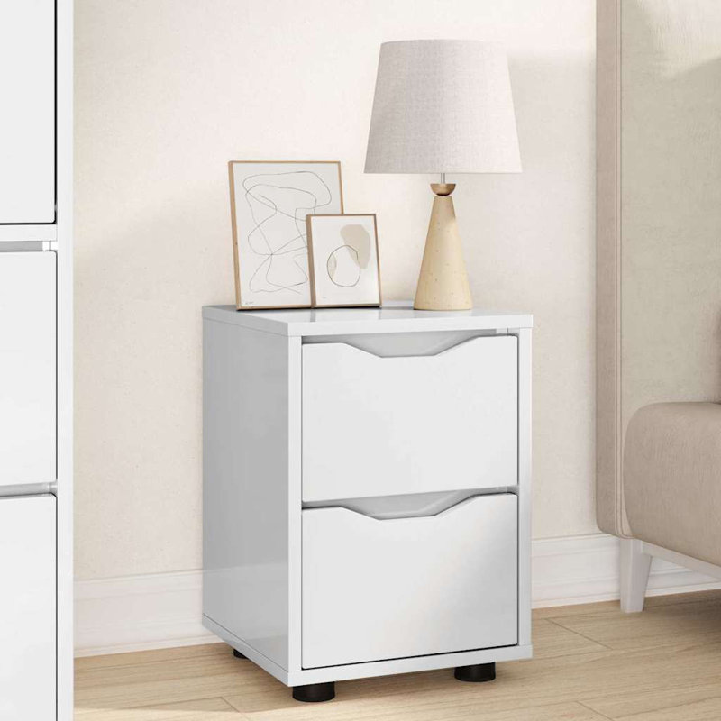 30.5cm W Manufactured Wood Bedside Table, High Gloss White