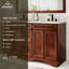 Meuble-lavabo double 60 po en brun avec comptoir en marbre de Carrare et dosseret