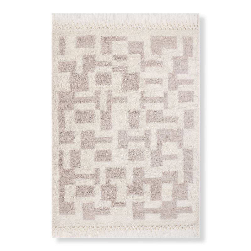 Abstract Area Rug in Cream/Brown, Rectangle 10' x 14'