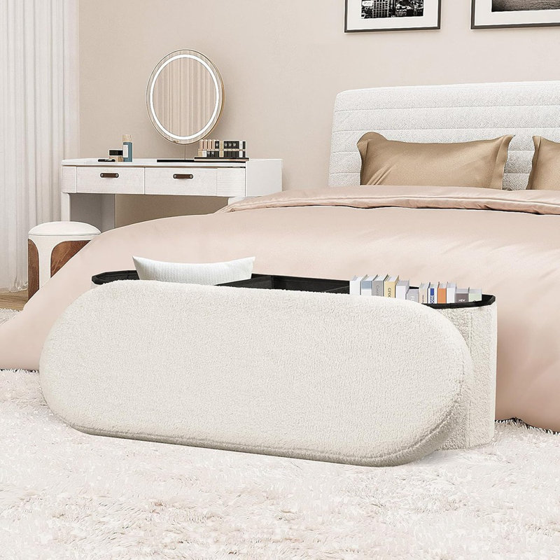Banc de rangement avec repose-pieds, repose-pieds ovale capitonné