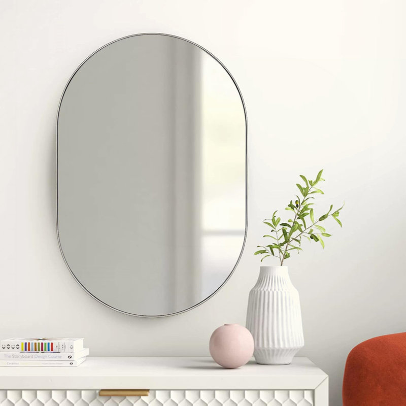 Miroir ovale en métal, Argent argent, 28 po x 20 po