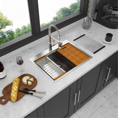 Évier de cuisine à montage sur plan 28 po - Évier de cuisine 28 po x 22 po en acier inoxydable 16 pouces
