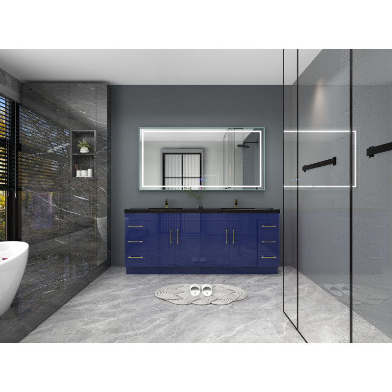 Ensemble de meuble-lavabo double 84 po Campney, Or mat, Bleu nuit brillant