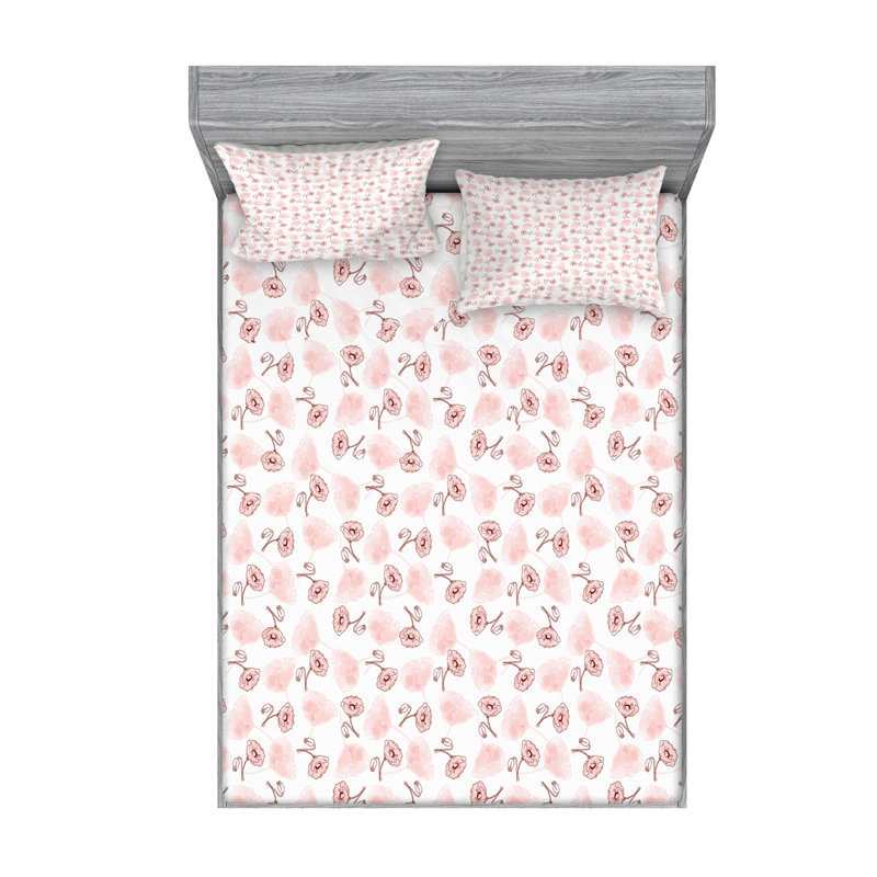Microfiber Sheet Set, Queen Sheet Set with Fitted Sheet, Pink Floral