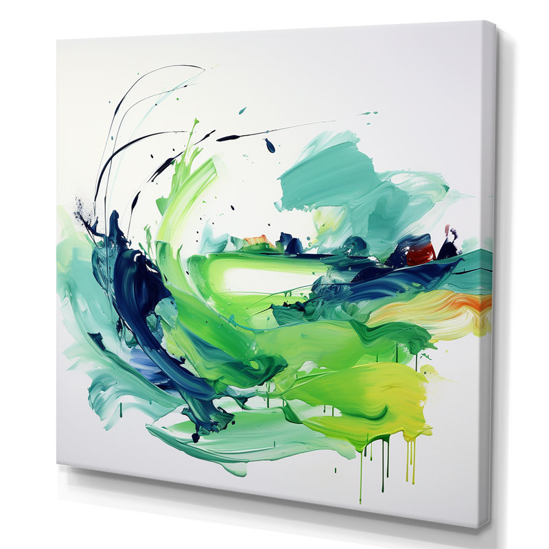 «Green Abstract Ink Expression III», art mural abstrait, Toile tendue, H 36 po x l 36 po x P 1,5 po