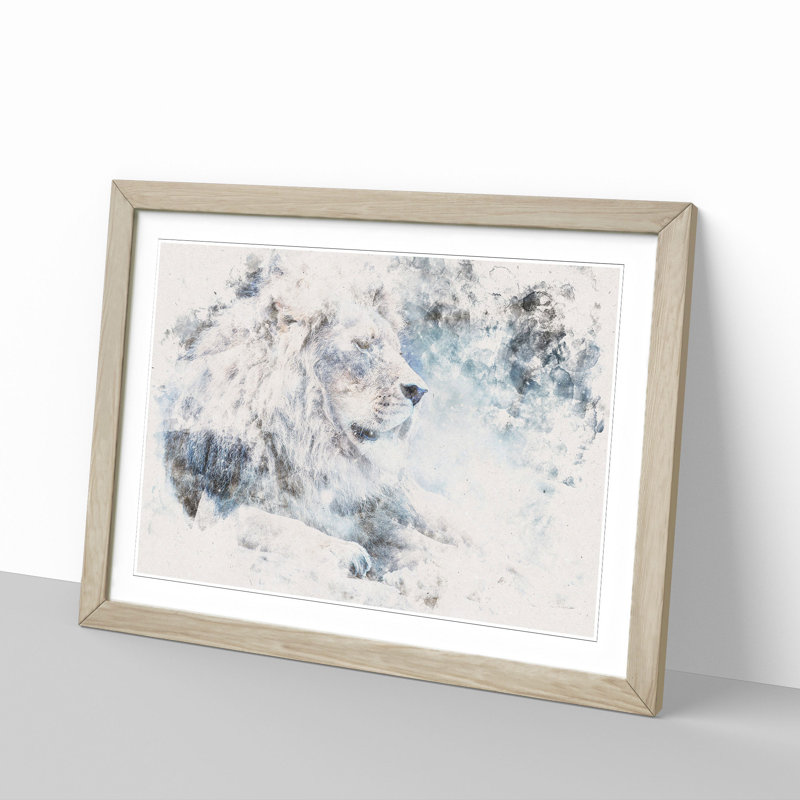Beautiful Lion Watercolour - Picture Frame Graphic Art Print, Oak Framed, 62cm H x 87cm W x 2cm D