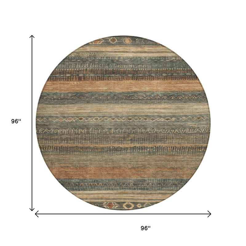 Tapis rond lavable d'extérieur vert et rouille 8 pi Aztec
