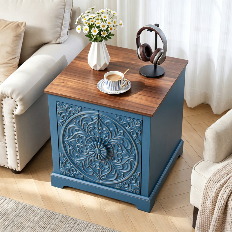 23.6" Retro End Table with Storage, Blue