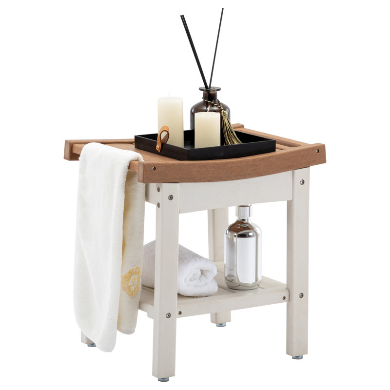 Nalyjah Plastic / Acrylic Shower Bench, 16.73" H x 16.54" W x 12.6" D, Teak/White
