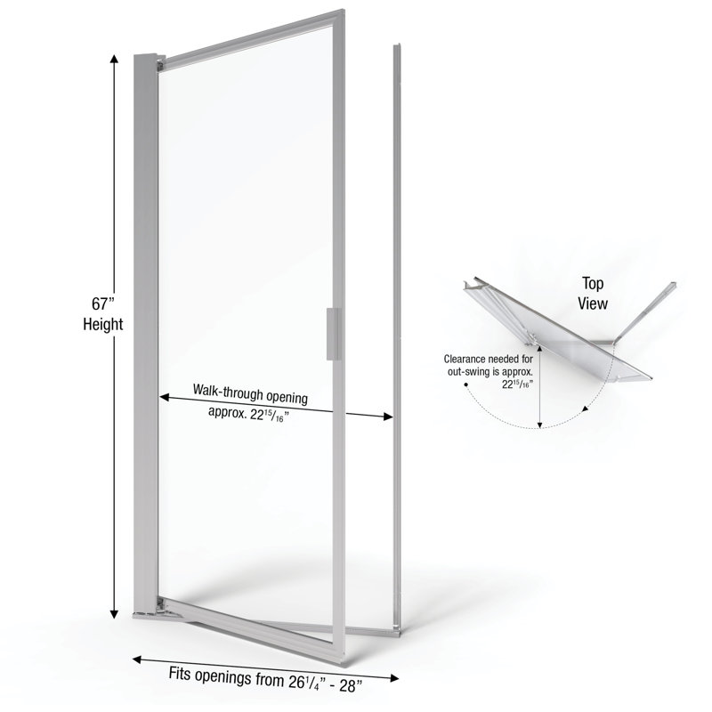 Sopora Pivot Framed Shower Door, Silver, Obscure