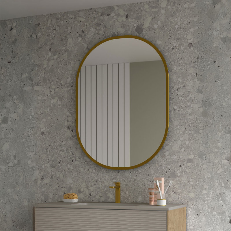 Rondo Oval Wall Bathroom Mirror, 39.4" x 29.5", Gold